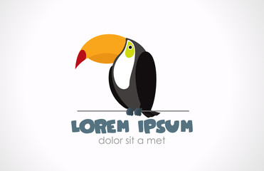 Logo Toucan. Bird is sitting on the rope. Vector icon.