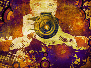 Photographer girl grunge illustration