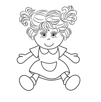 Outlined girl doll toy vector illustration on white background