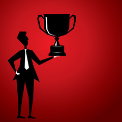 men with big winning trophy