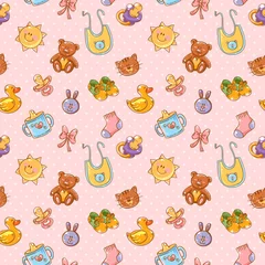 Wall murals Cats Baby toys cute cartoon set seamless pattern