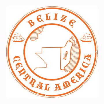 Grunge rubber stamp with the name and map of Belize, vector