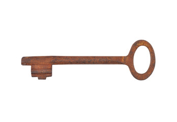 Vintage rusty key, isolated on white background