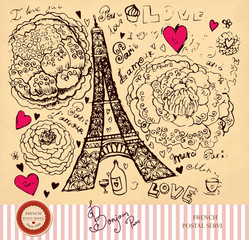 Carte postale vintage avec Tour Eiffel