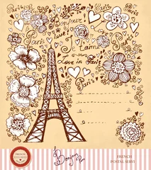 Poster Im Rahmen Vintage Postkarte mit Eiffelturm © moleskostudio