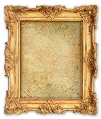 old golden frame with empty grunge canvas - obrazy, fototapety, plakaty