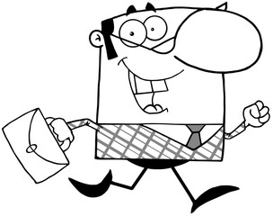 Outlined Lucky Business Manager Running To Work With Briefcase