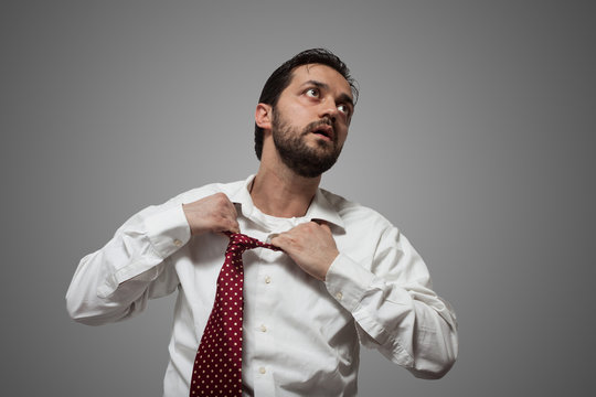 Young Bearded Man With Red Tie