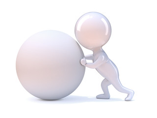 Little man rolls a giant ball