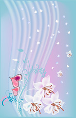 three light pink flowers on blue background