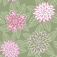 Vector Seamless Pattern of Pink Flowers