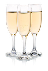 Three glasses of champagne Isolated on a white background