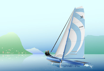 Obraz premium catamaran on the lake