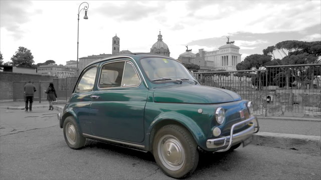 Vintage car green parked