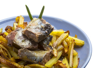 Fried potato with saury