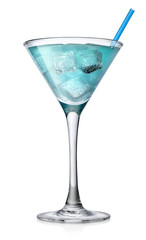 Blue cocktail in a high glass