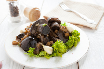 boletus fried with vegetables