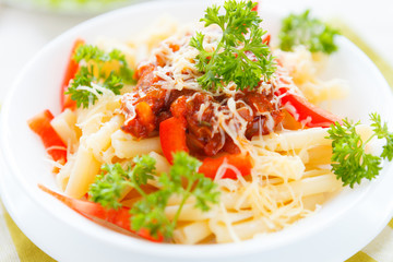 pasta with vegetables and grated cheese