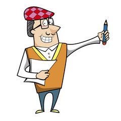 Cartoon Artist with Pencil and Paper