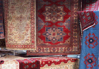 street stall with resale of ancient Persian carpets