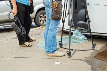 Press representatives at place of car accident