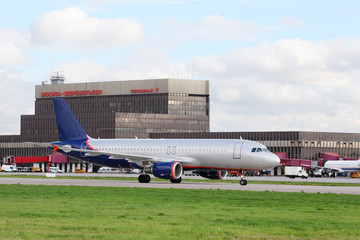 Passenger airliner is in Airport