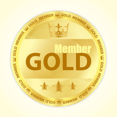Gold member badge with royal crown and three golden stars