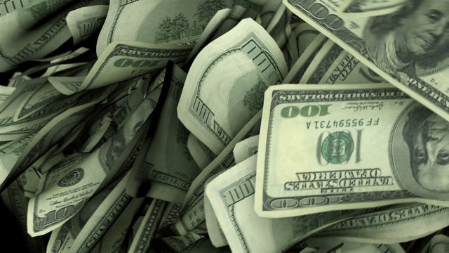 Detailed $100 Bills bending, moving, and pushing around