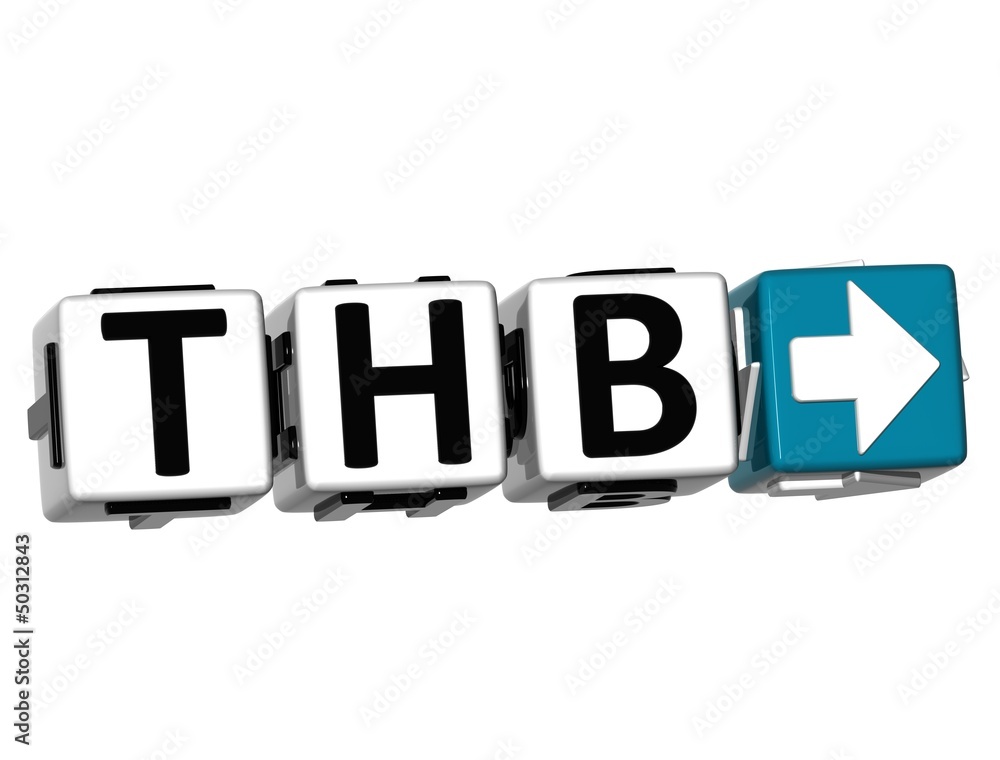 Aufkleber 3d thai bath currency thb button click here block text