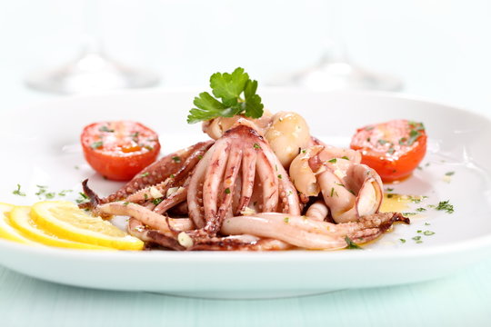 calamari e totani alla griglia