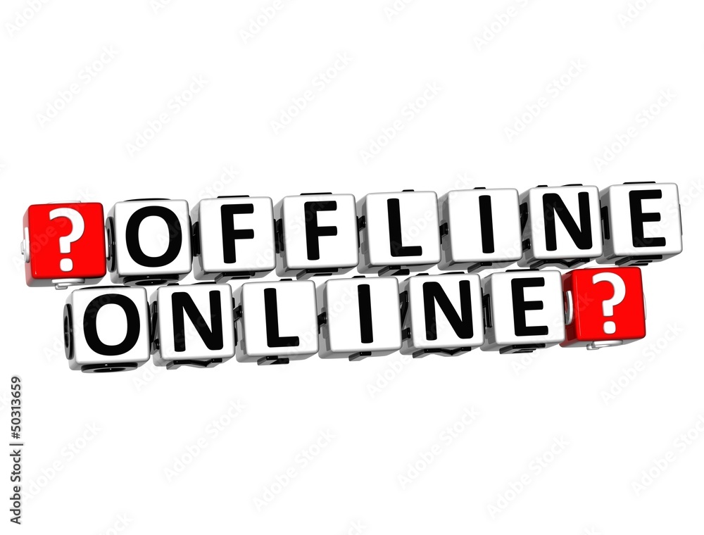 Aufkleber 3d offline online button click here block text