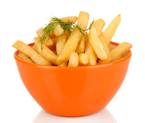 French fries in bowl isolated on white