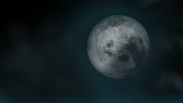 Full moon in night sky behind clouds looping