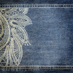 Background denim texture with lace pattern