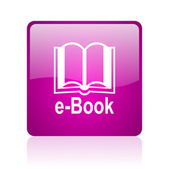 e-book violet square web glossy icon