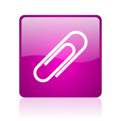 paper clip violet square web glossy icon