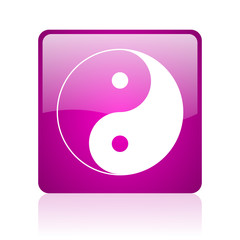 ying yang violet square web glossy icon