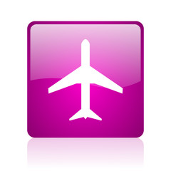 airplane violet square web glossy icon