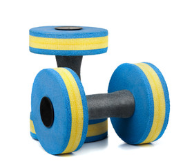 Two plastic dumbbells for water aerobics