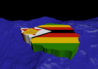 Zimbabwe map flag in abstract ocean illustration