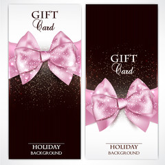 Gorgeous gift cards with pink bows and copy space. Vector illust