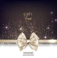 Gorgeous gift card with white bow and copy space. Vector illustr