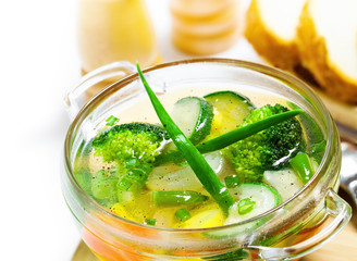 Vegetable soup on white background