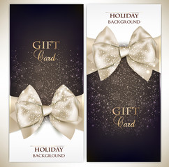 Gorgeous gift cards with white bows and copy space. Vector illus