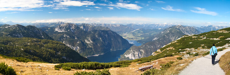 Panorama view from Krippenstein Plateau in Austrian Alps