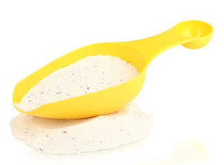 Washing powder in measuring cup isolated on white