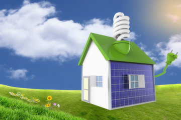 Casa en el campo con paneles solares