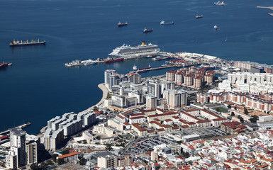 Aerial view of the Gibraltar city and harbor