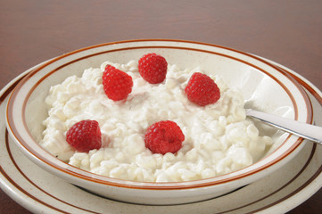 Cottage cheese with raspberries