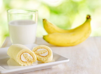 Glass of milk and fresh cake